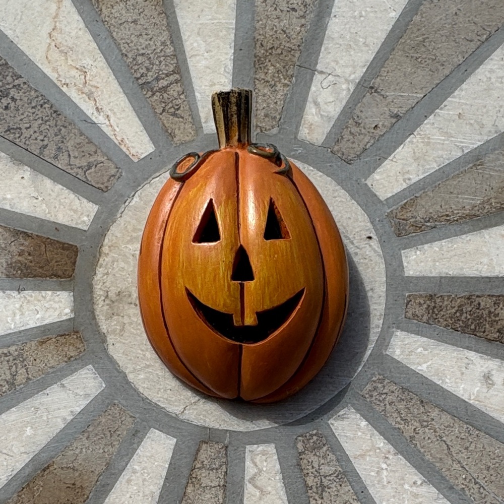 Orange Pumpkin Halloween Ceramic Brooch